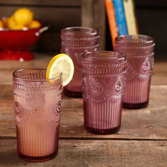 🦋 New Pioneer Woman Adeline 16-Ounce Footed Glass Tumblers, Set of 8, Purple - Picture 4 of 9